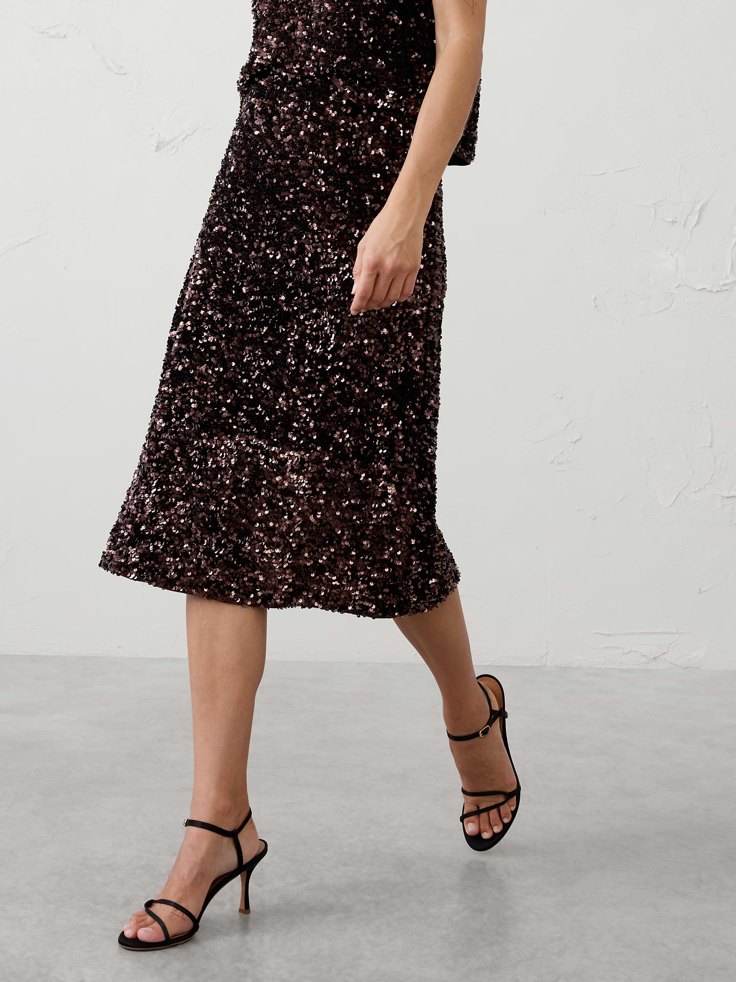 Image 3 of 3, Sequin Midi Slip Skirt
