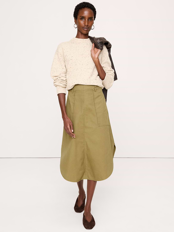 Cotton Canvas Utility Midi Skirt