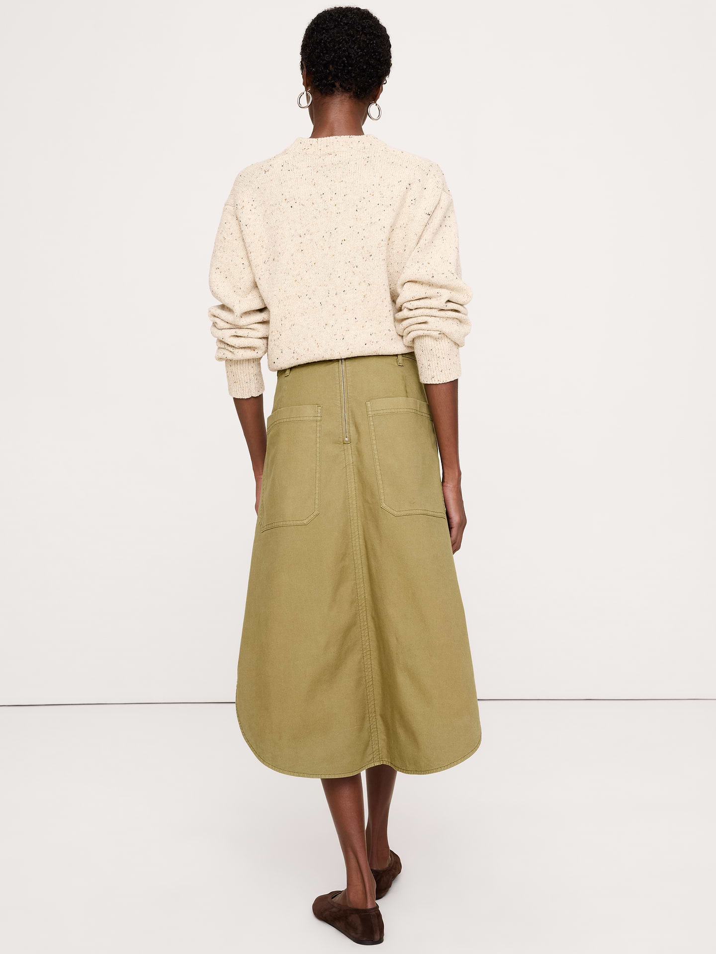 Image 4 of 6, Cotton Canvas Utility Midi Skirt