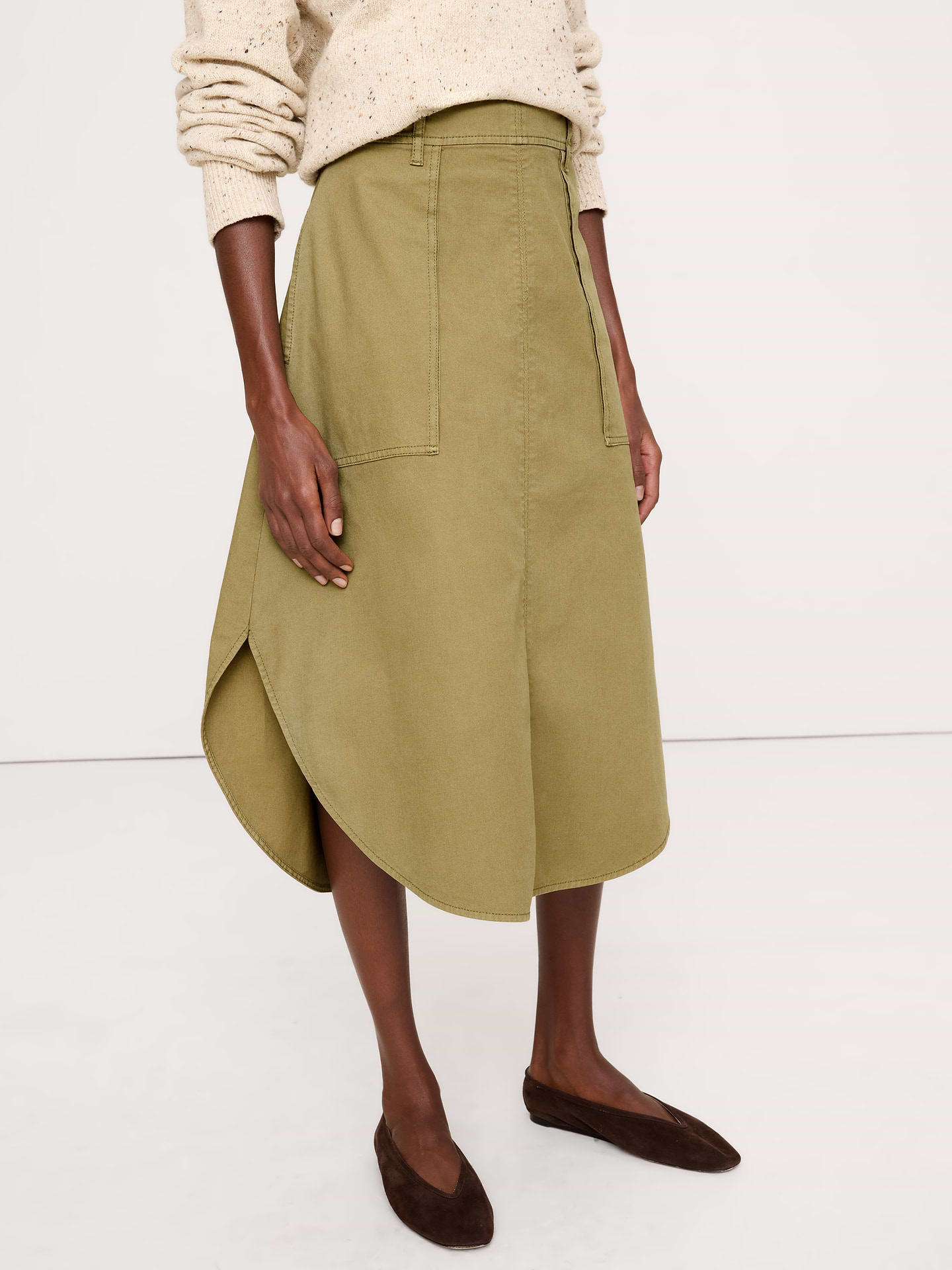 Image 5 of 6, Cotton Canvas Utility Midi Skirt