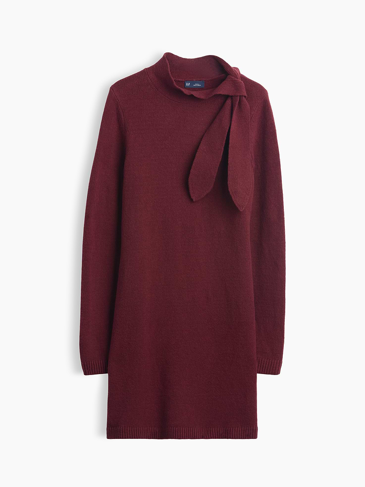 Image 6 of 6, CashSoft Tie-Neck Sweater Mini Dress