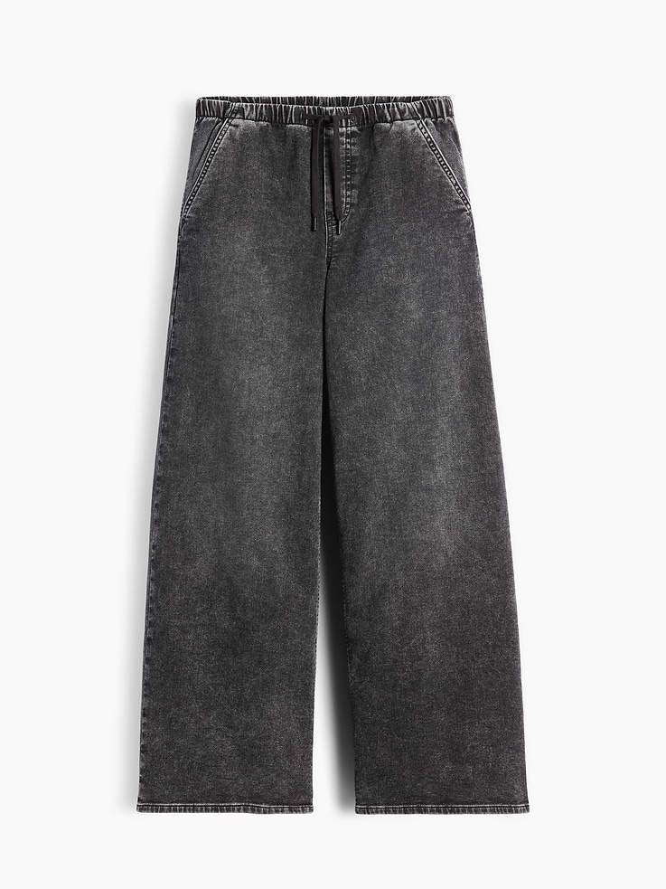 Image 2 of 2, Mid Rise Knit Easy Baggy Jeans