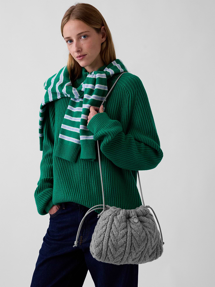 Image 2 of 6, CashSoft Cable-Knit Pouchette