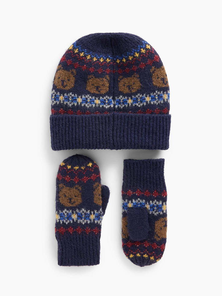 Image 2 of 2, Baby & Toddler Fair Isle Beanie & Mittens Set