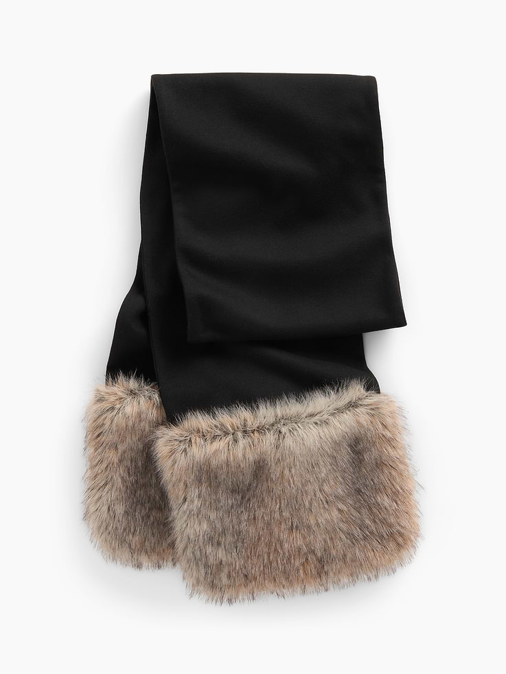 Image 1 of 2, Soft, bonded fabric scarf with faux fur trim at ends., Faux fur made with 100% recycled polyester. Compared to virgin materials, using recycled materials helps reduce resource use and waste., This product was made in a factory that invests in gender equity and women’s empowerment through RISE. Learn more at gapinc.com/equity ., Product #1186584