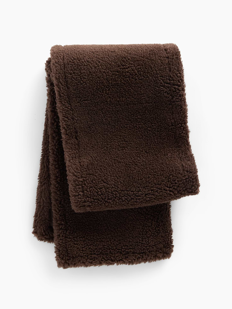 Image 1 of 2, Cozy sherpa and distressed vegan leather scarf., This product was made in a factory that invests in gender equity and women’s empowerment through RISE. Learn more at gapinc.com/equity ., Product #1186594