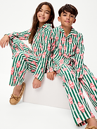 Image 1 of 3, notched collar, long sleeves, patch pocket at chest, full button front, matching pajama pants, elasticized waistband, on-seam pockets, all-over print, Product #904628