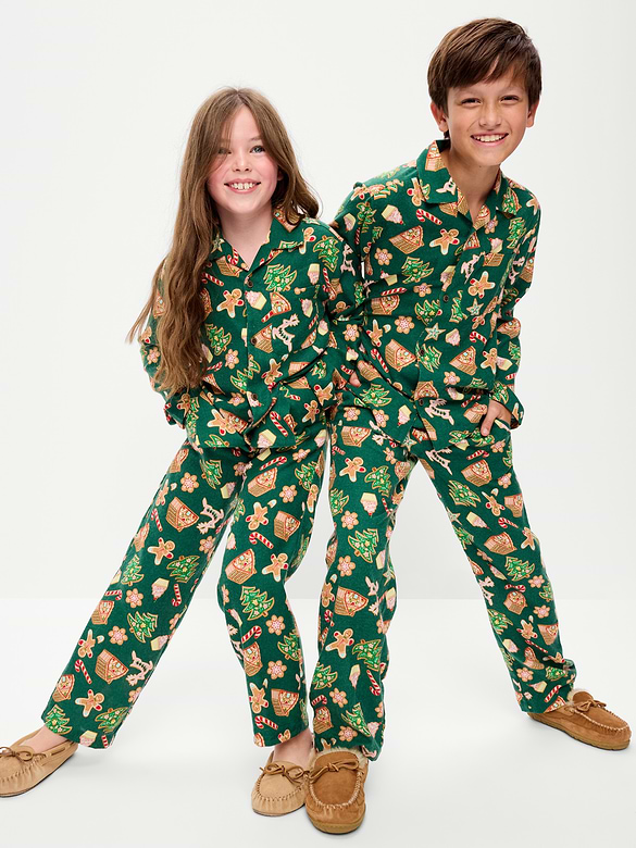 Gender-Neutral Printed Flannel Pajama Pants Set for Kids