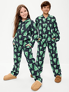Image 1 of 3, notched collar, long sleeves, patch pocket at chest, full button front, matching pajama pants, elasticized waistband, on-seam pockets, all-over print, Product #904628