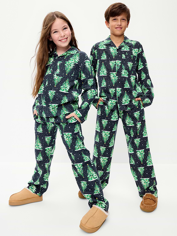Gender-Neutral Printed Flannel Pajama Pants Set for Kids