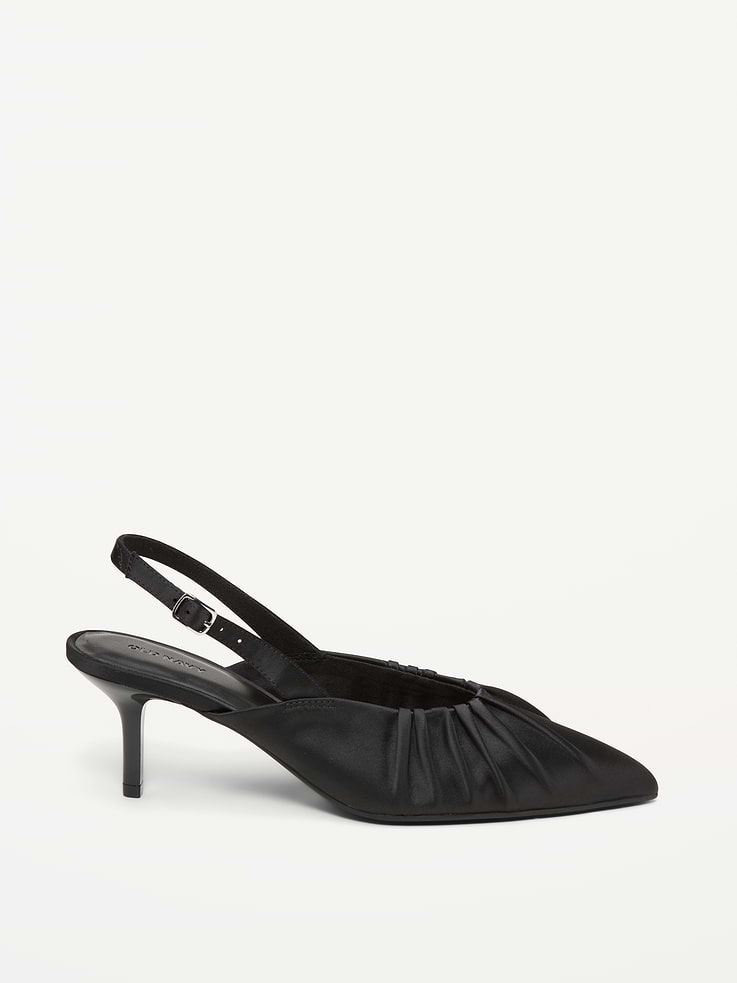 Image 3 of 4, Pointed-Toe Slingback Satin Heels for Women