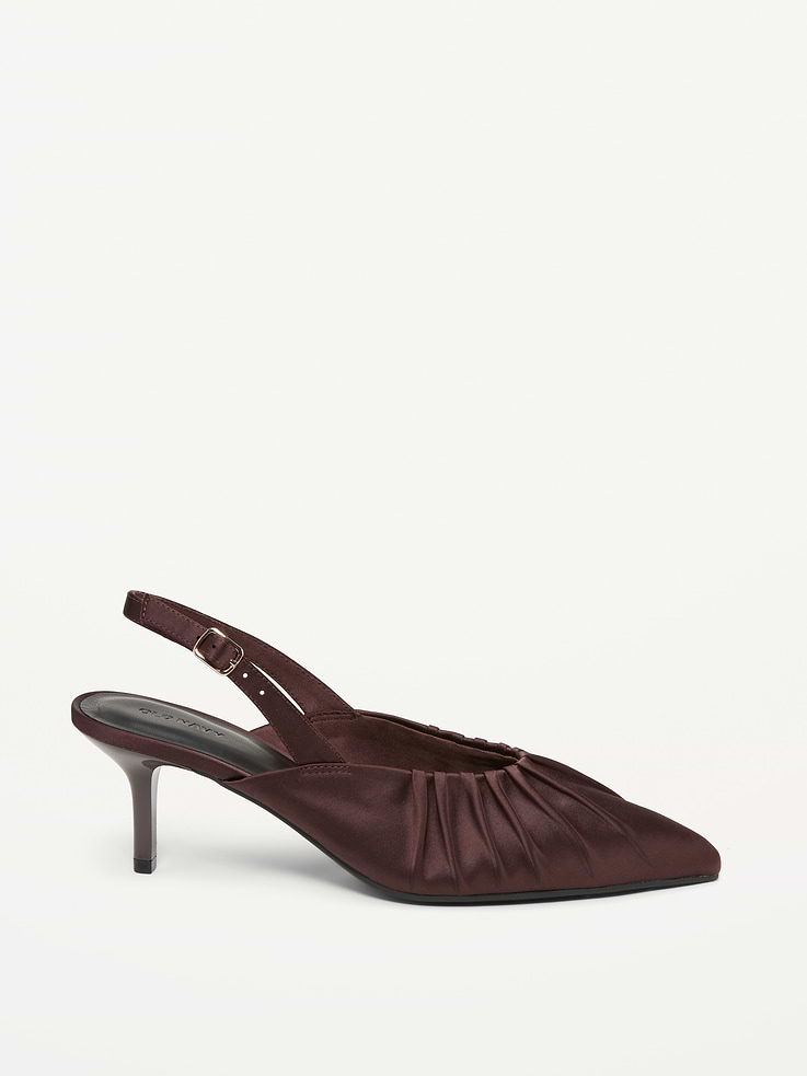 Image 3 of 4, Pointed-Toe Slingback Satin Heels for Women