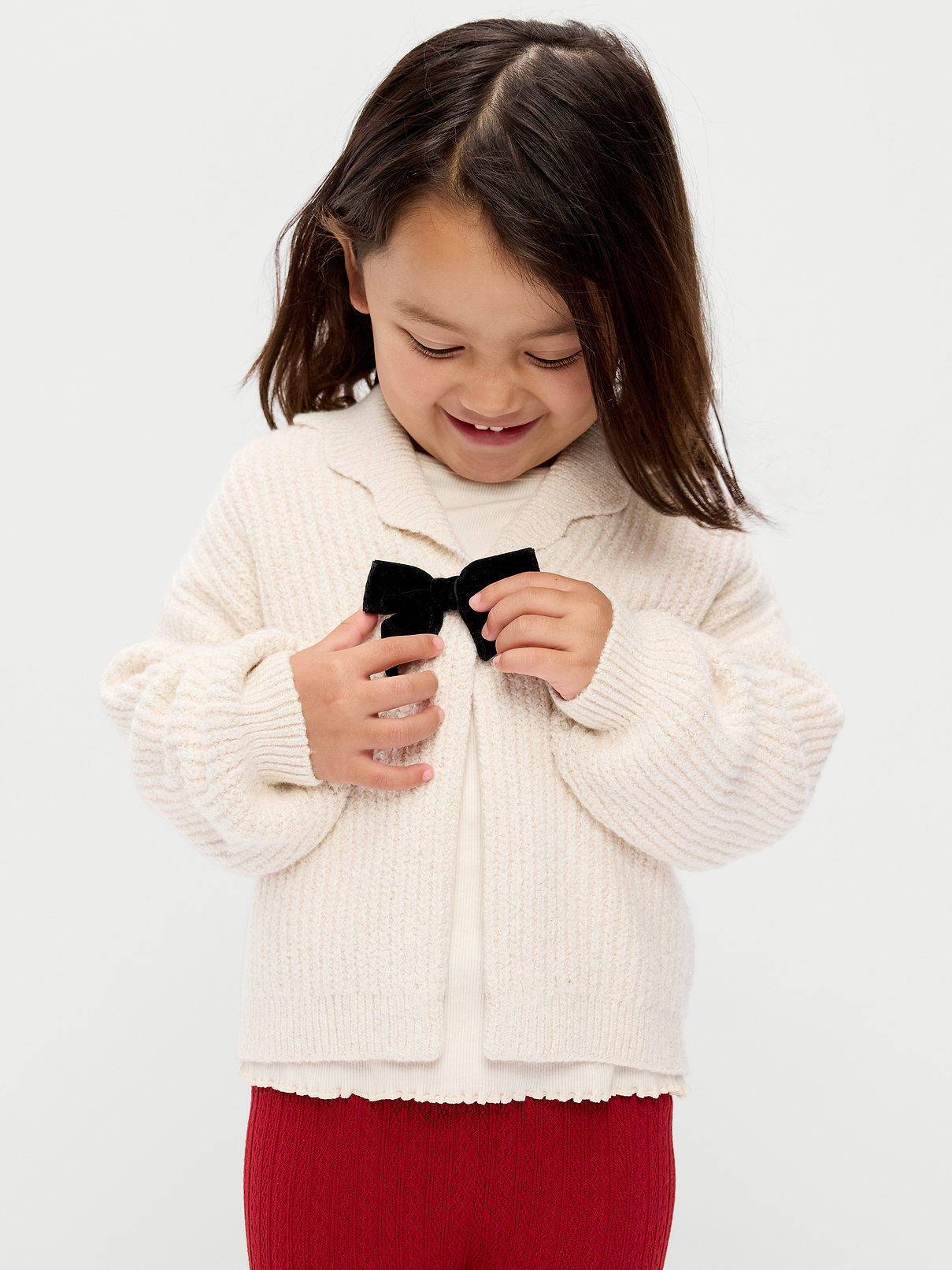 SoSoft Bow-Front Collared Cardigan Sweater for Toddler Girls