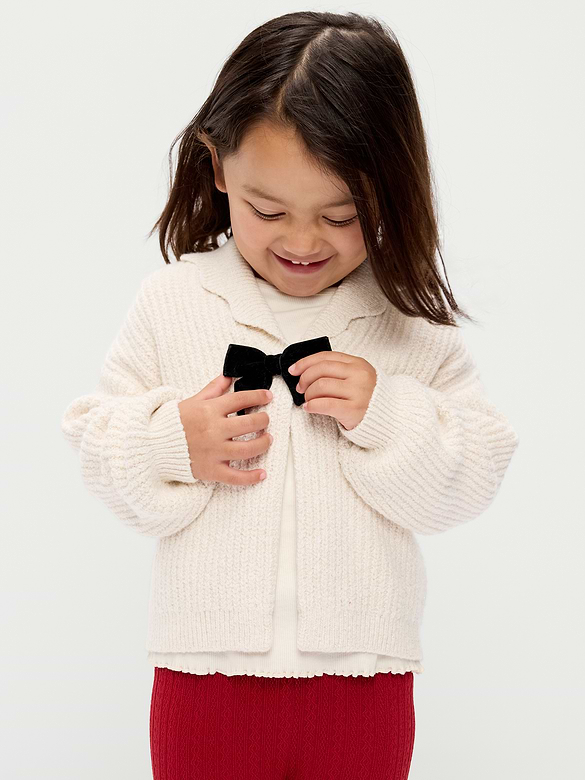 SoSoft Bow-Front Collared Cardigan Sweater for Toddler Girls