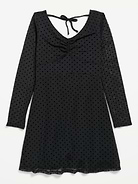Image 1 of 2, v neckline, long sleeves, deep v back with tie detail, seamed waist, full skirt, Product #1183722