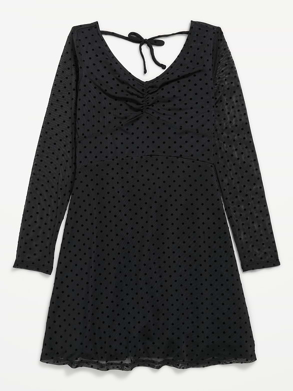 Fit and Flare Polka-Dot Mesh Dress for Girls