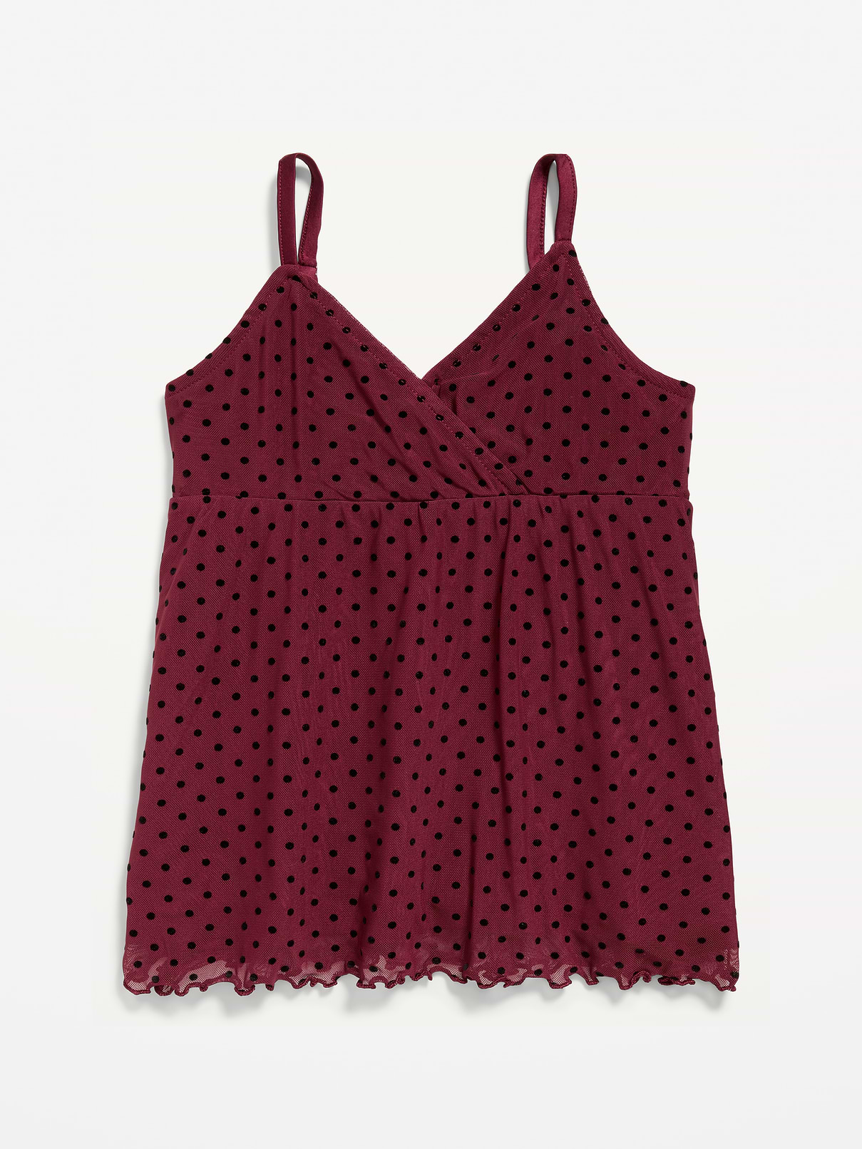 Image 1 of 4, wrap-style neckline, adjustable straps, seamed waist, scalloped hem, Product #1183711