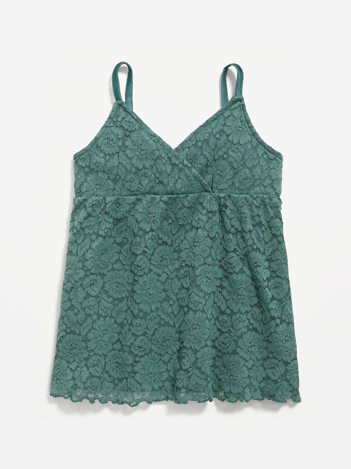Image 1 of 4, wrap-style neckline, adjustable straps, seamed waist, scalloped hem, Product #1183711