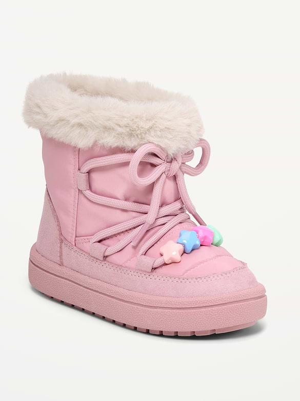 Faux-Fur Trim Lace-Up Boots for Toddler Girls