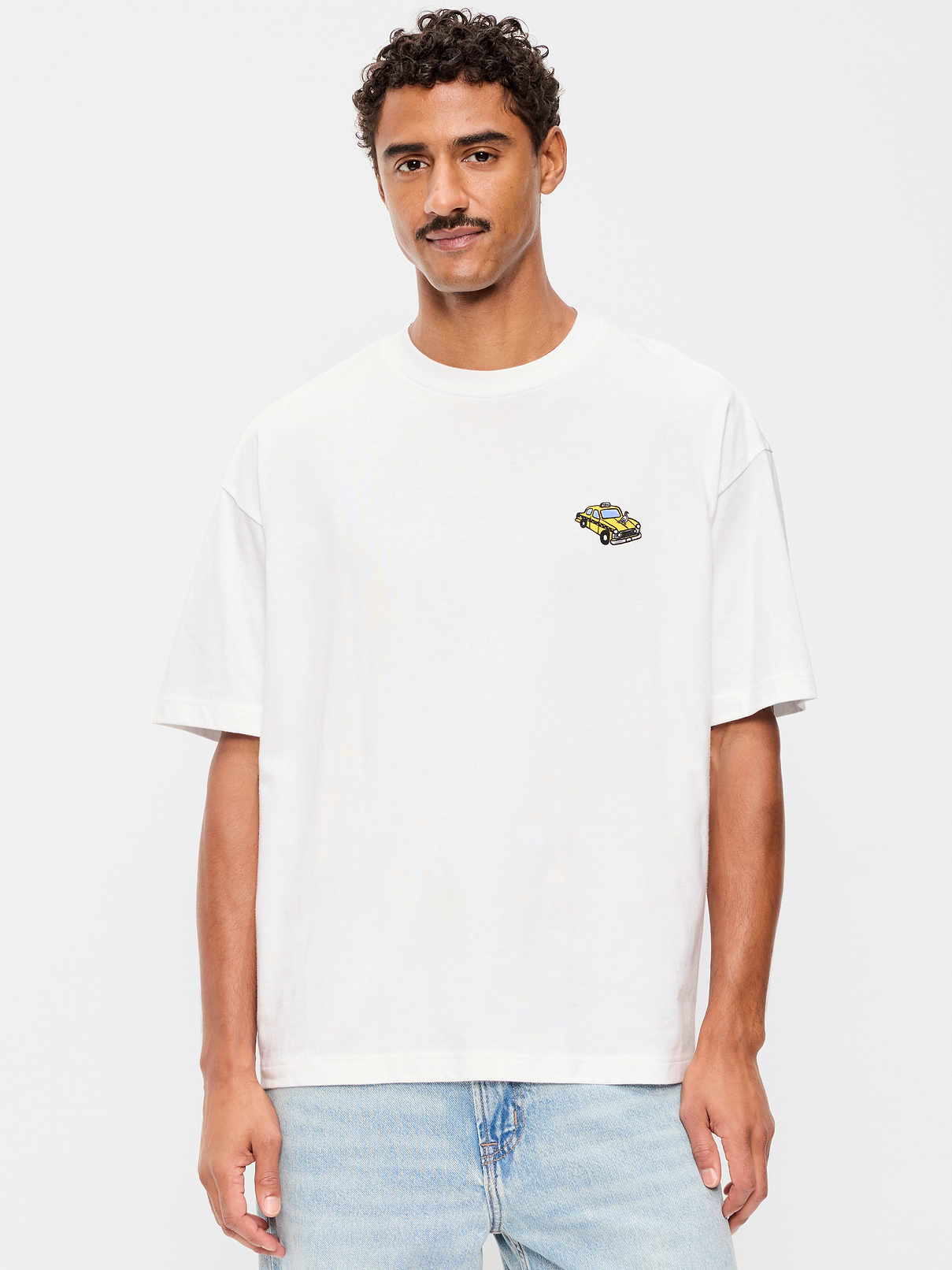 Image 1 of 4, rib-knit crew neck, short sleeves, drop shoulders, logo graphic at front, Product #1186698