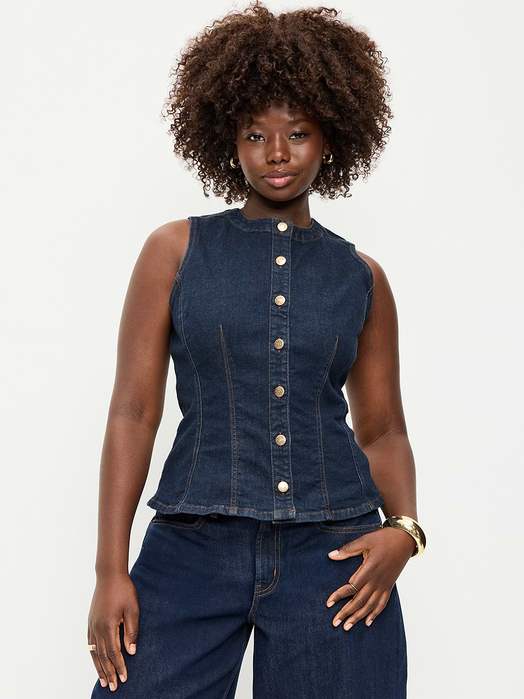 Image 6 of 9, Fitted Sleeveless Button-Front Top