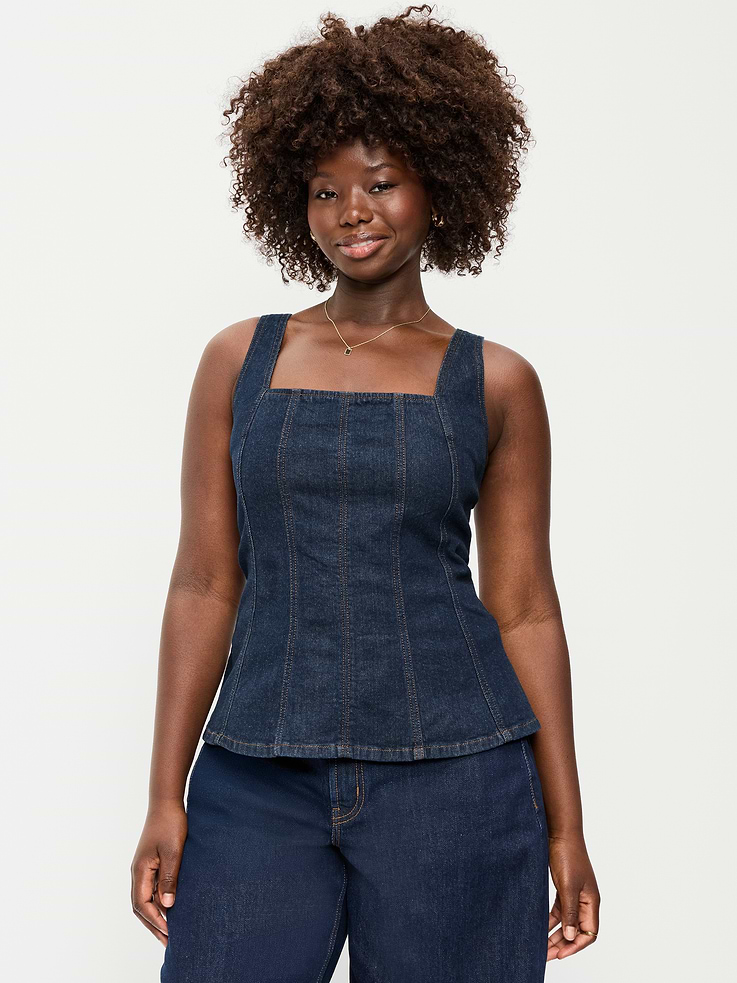 Image 3 of 8, Square-Neck Hourglass Denim Tank Top