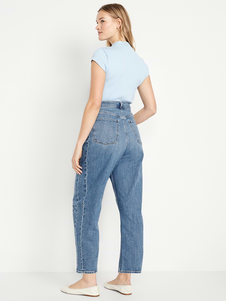 Image 7 of 10, High-Waisted Baggy Barrel Ankle Jeans
