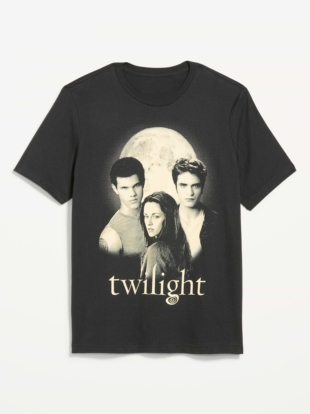 Image 1 of 2, rib-knit crew neck, short sleeves, licensed graphic, TWILIGHT and associated marks are trademarks of Summit Entertainment, LLC., Product #909981