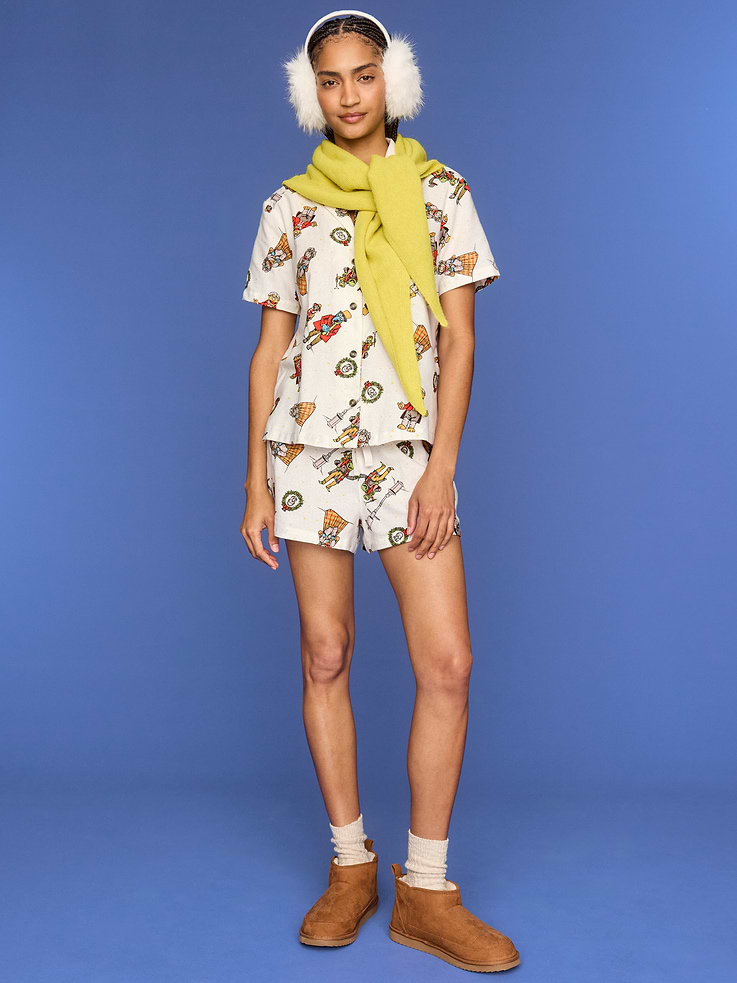 Image 1 of 8, set includes sleep shirt and matching boxer shorts, notched collar, short sleeves, button front, patch chest pocket, elastic waist shorts, ©Disney, Product #908788