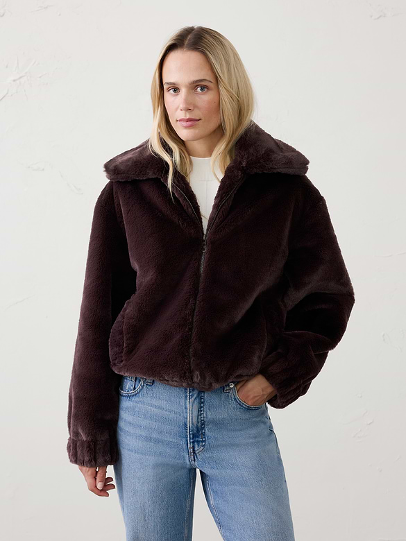 Faux Fur Bubble-Hem Jacket