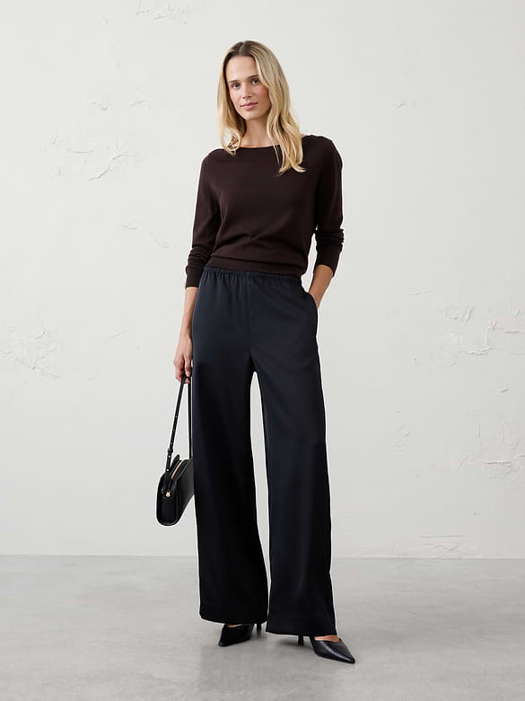 Wide-Leg High-Rise Pull-On Satin Pant