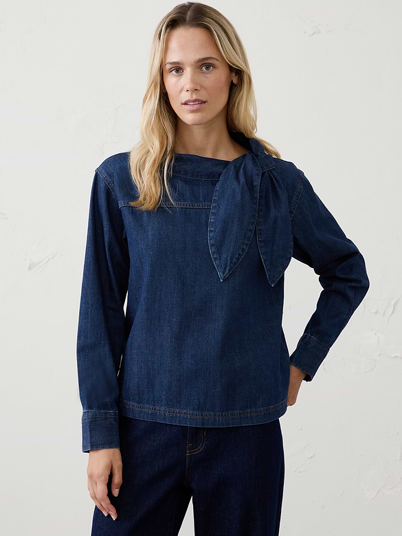 Denim Tie-Neck Top