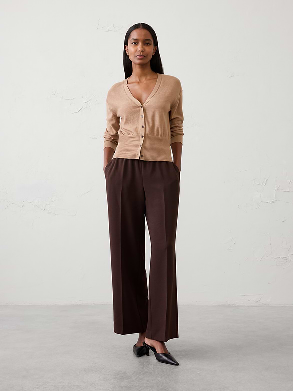 Merino Wool V-Neck Cropped Cardigan Sweater