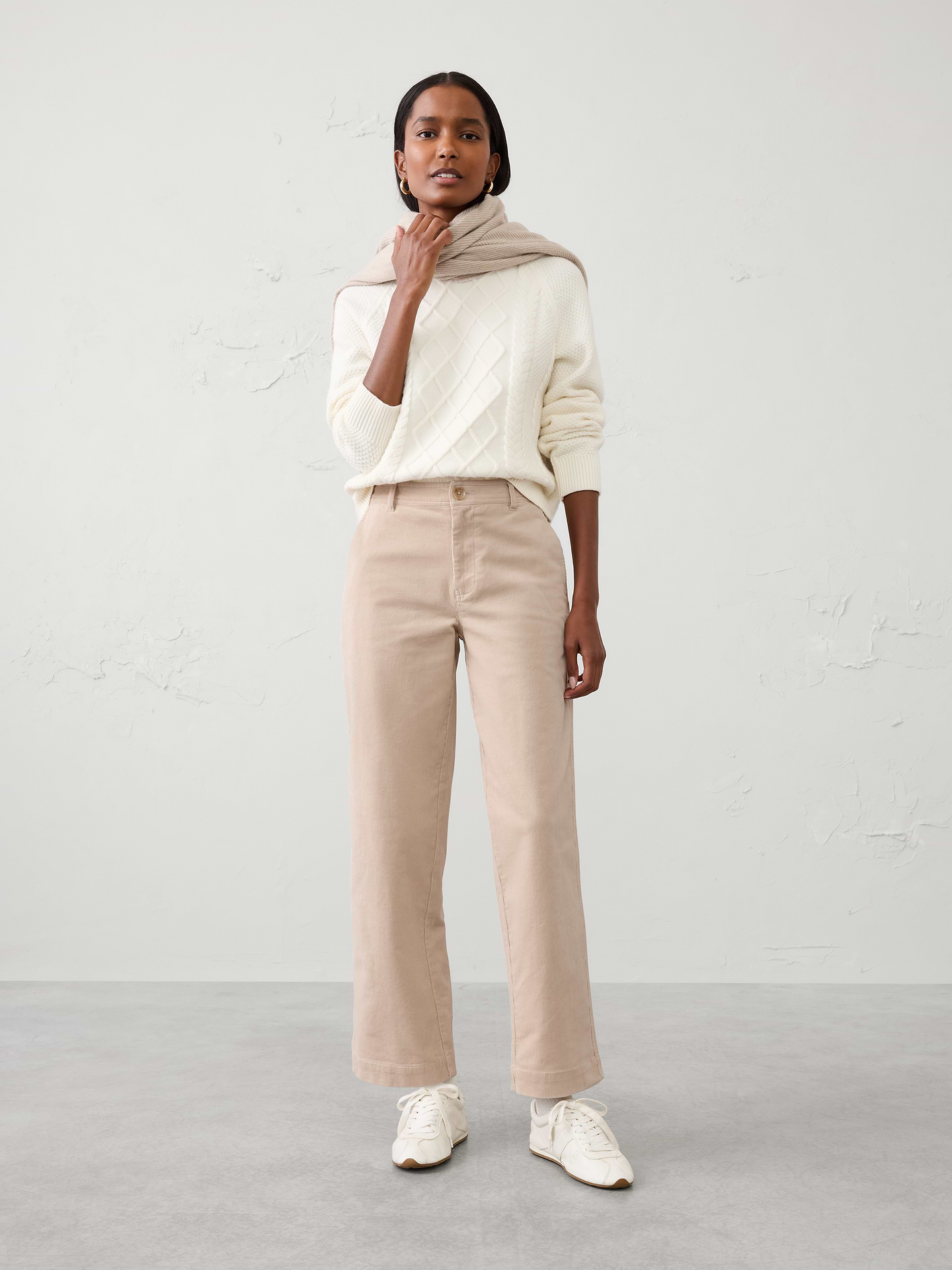 Image 1 of 3, A versatile wardrobe essential, our corduroy pant combines timeless styling with exceptional comfort. Crafted from soft-touch corduroy, it offers rich texture and a cozy feel that's perfect for cooler days. The flattering mid-rise fit and straight-leg silhouette create an easy, relaxed look that pairs effortlessly with everything from sweaters and button-downs to casual tees and jackets., Fitted. Mid rise. Straight leg. Full length., Button closure with zip fly. Belt loops., Front slant pockets., Patch back pockets., Back waist darts., Made exclusively for Banana Republic Factory., Product #1182240