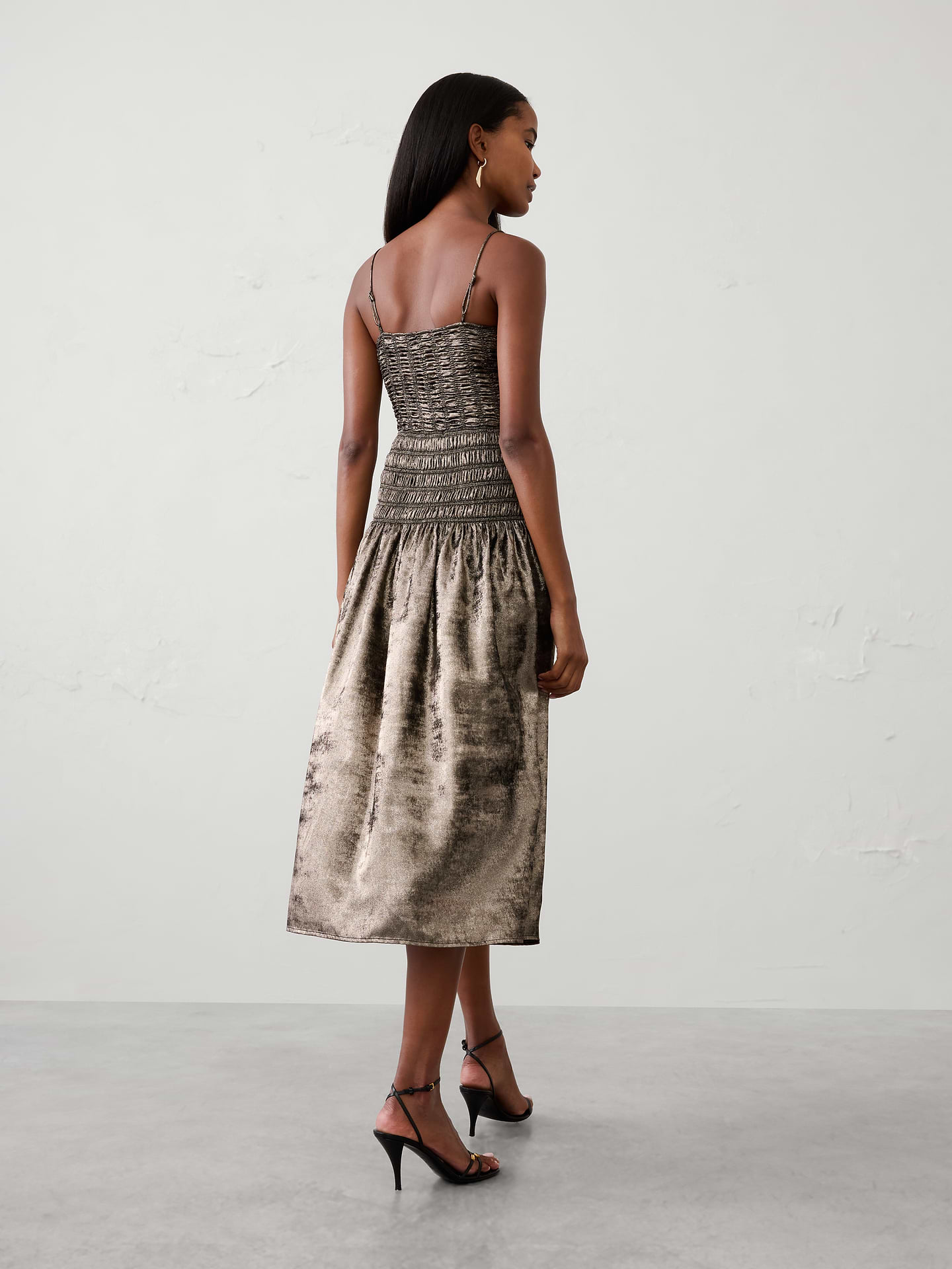 Image 2 of 4, Lamé Smocked Maxi Dress