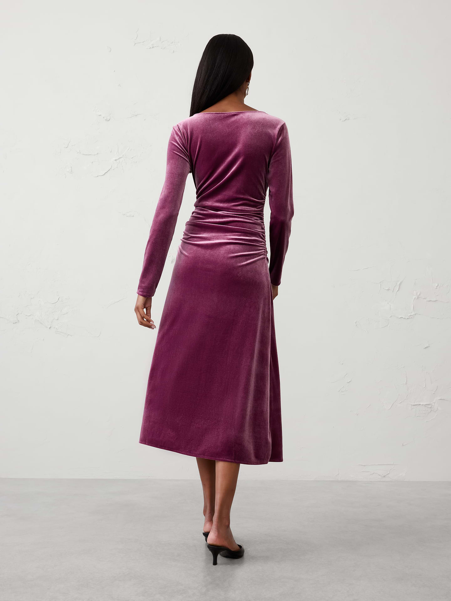 Image 2 of 4, Velvet Shirred Midi Dress