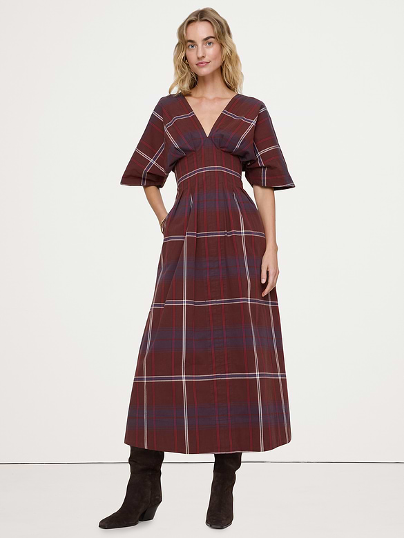 Stretch-Cotton Pleated Maxi Dress