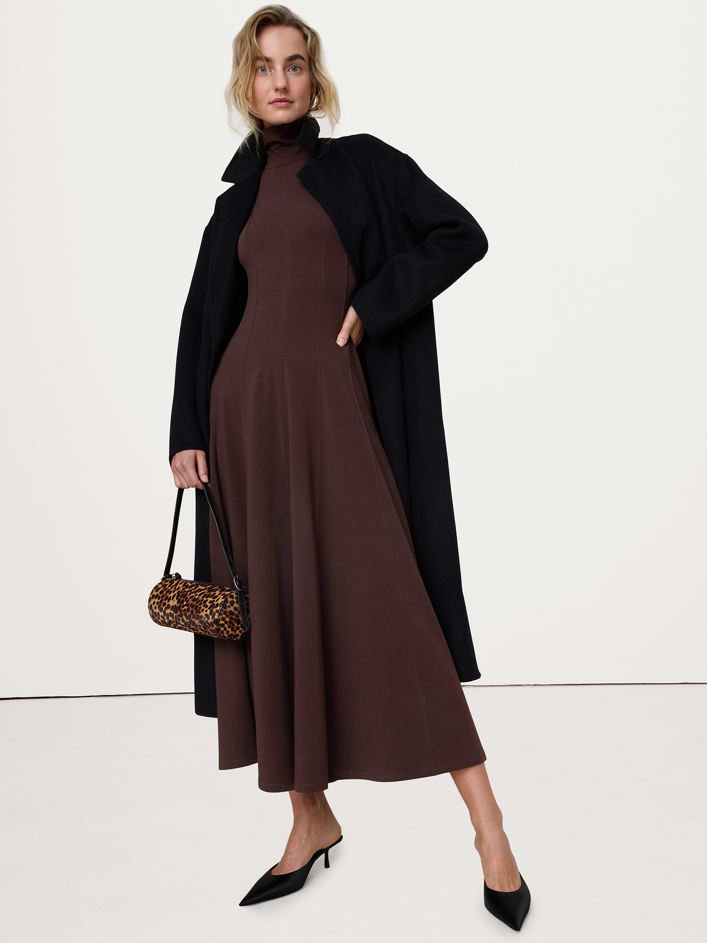 Image 4 of 8, Paneled Jersey Turtleneck Maxi Dress