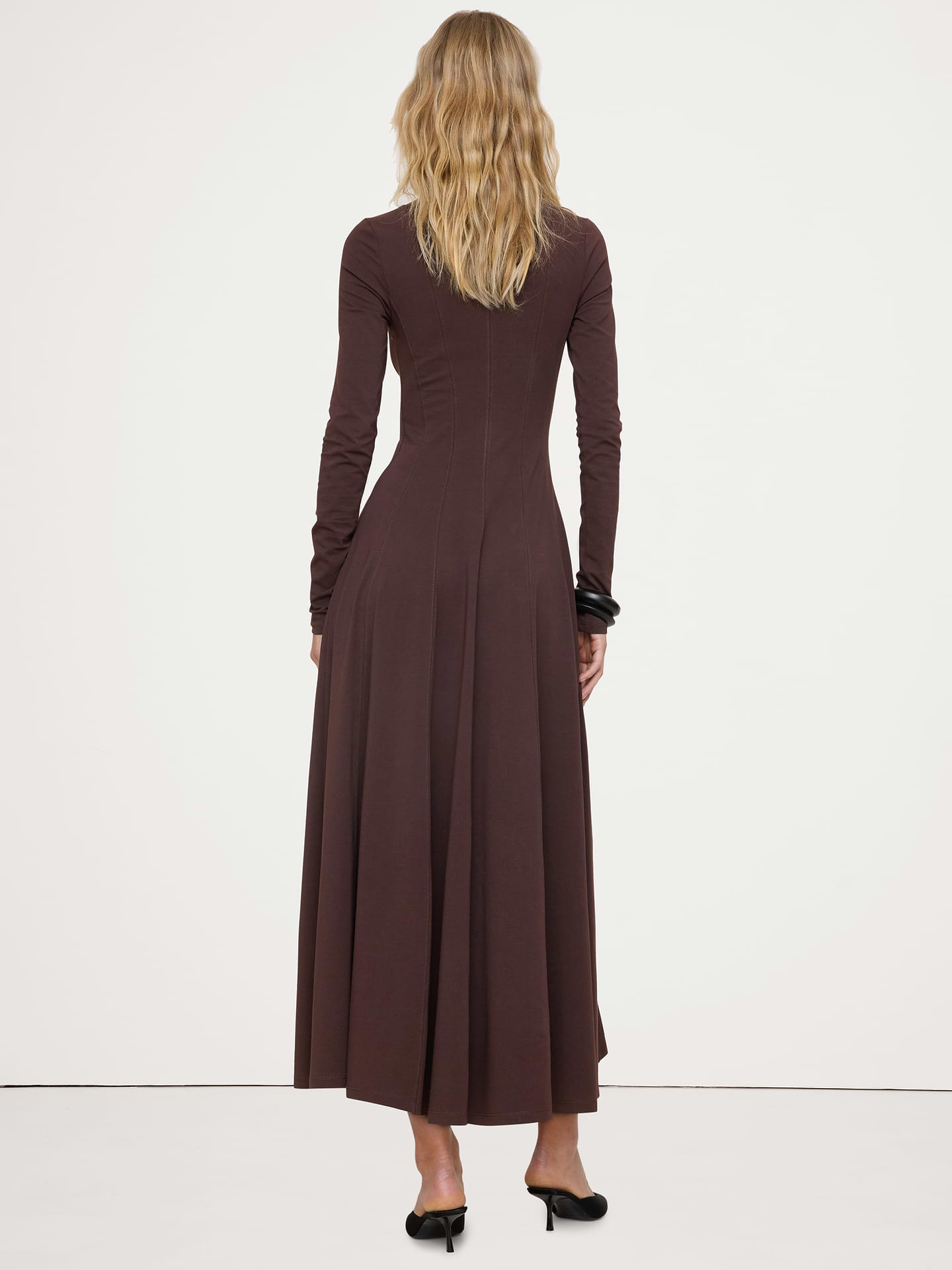 Image 3 of 8, Paneled Jersey Turtleneck Maxi Dress