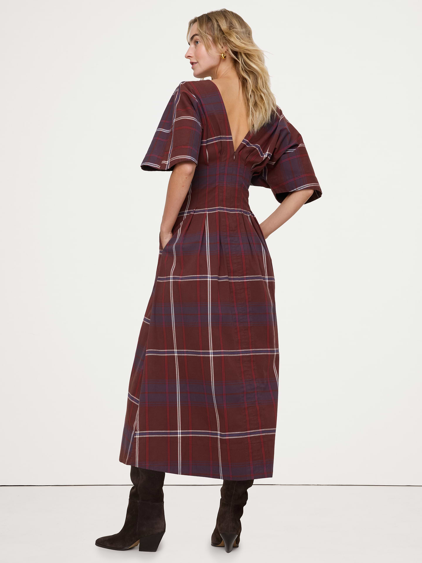 Image 3 of 5, Stretch-Cotton Pleated Maxi Dress