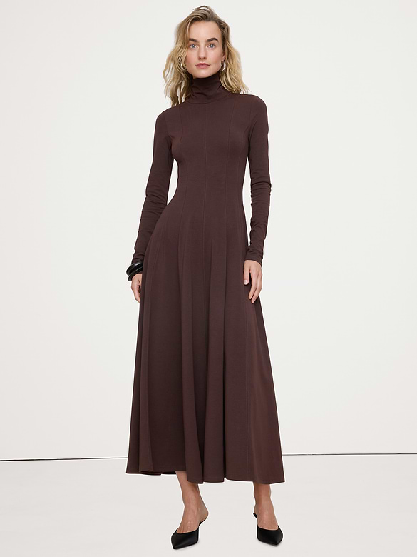 Paneled Jersey Turtleneck Maxi Dress