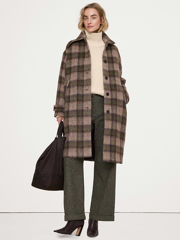 Fuzzy Italian Plaid Top Coat
