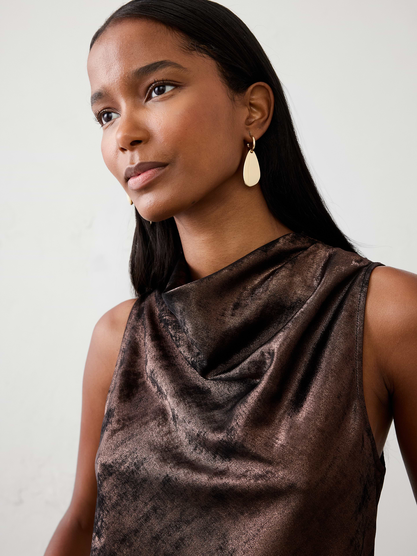 Image 3 of 4, Lamé Cowl-Neck Top