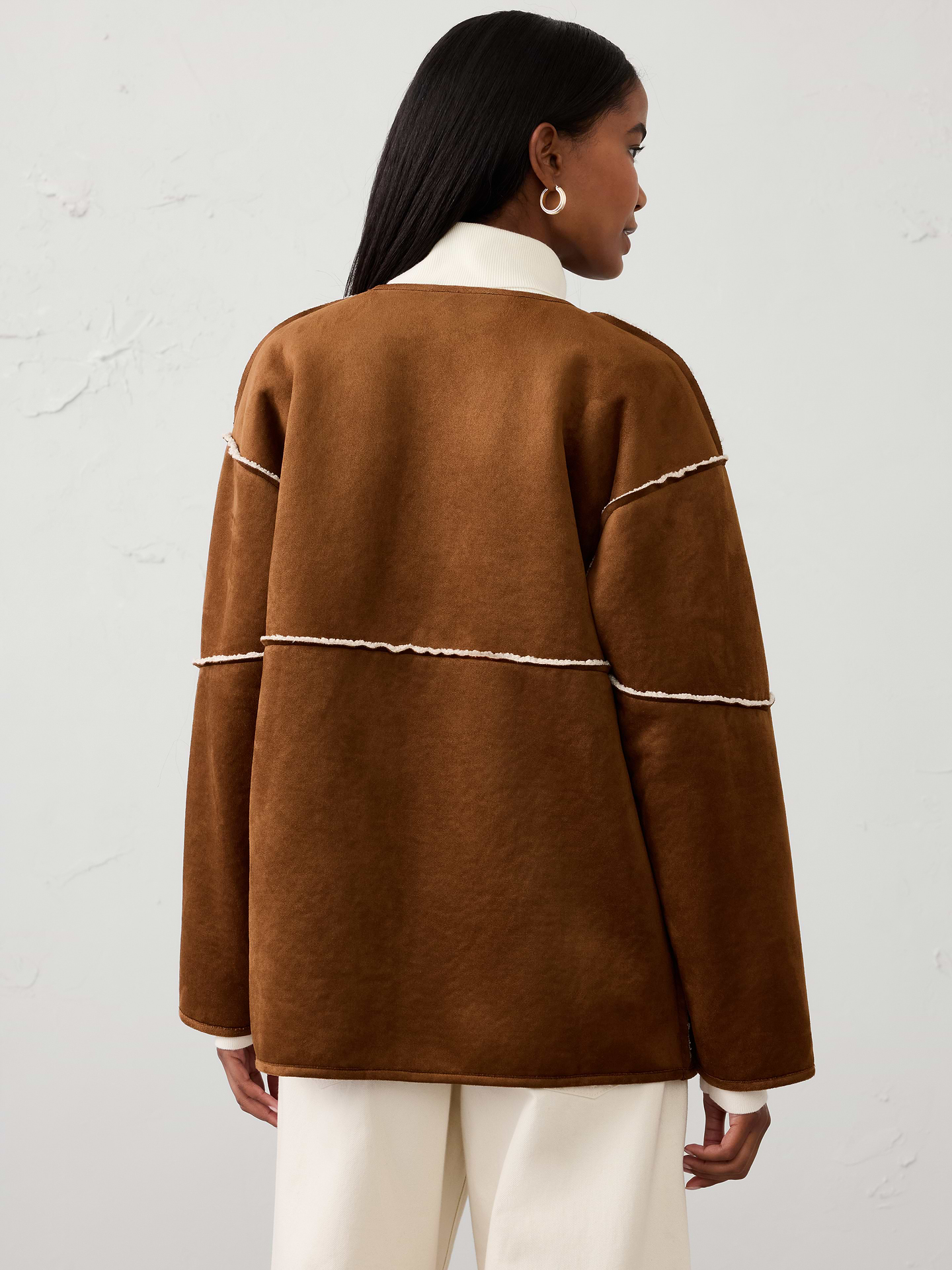 Image 2 of 4, Reversible Vegan Suede Sherpa Jacket