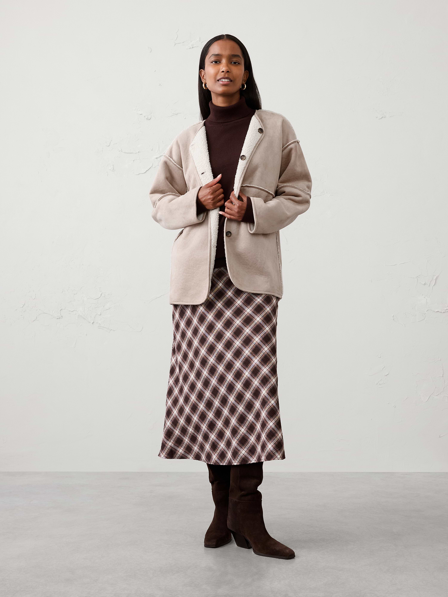 Reversible Vegan Suede Sherpa Jacket | Banana Republic Factory