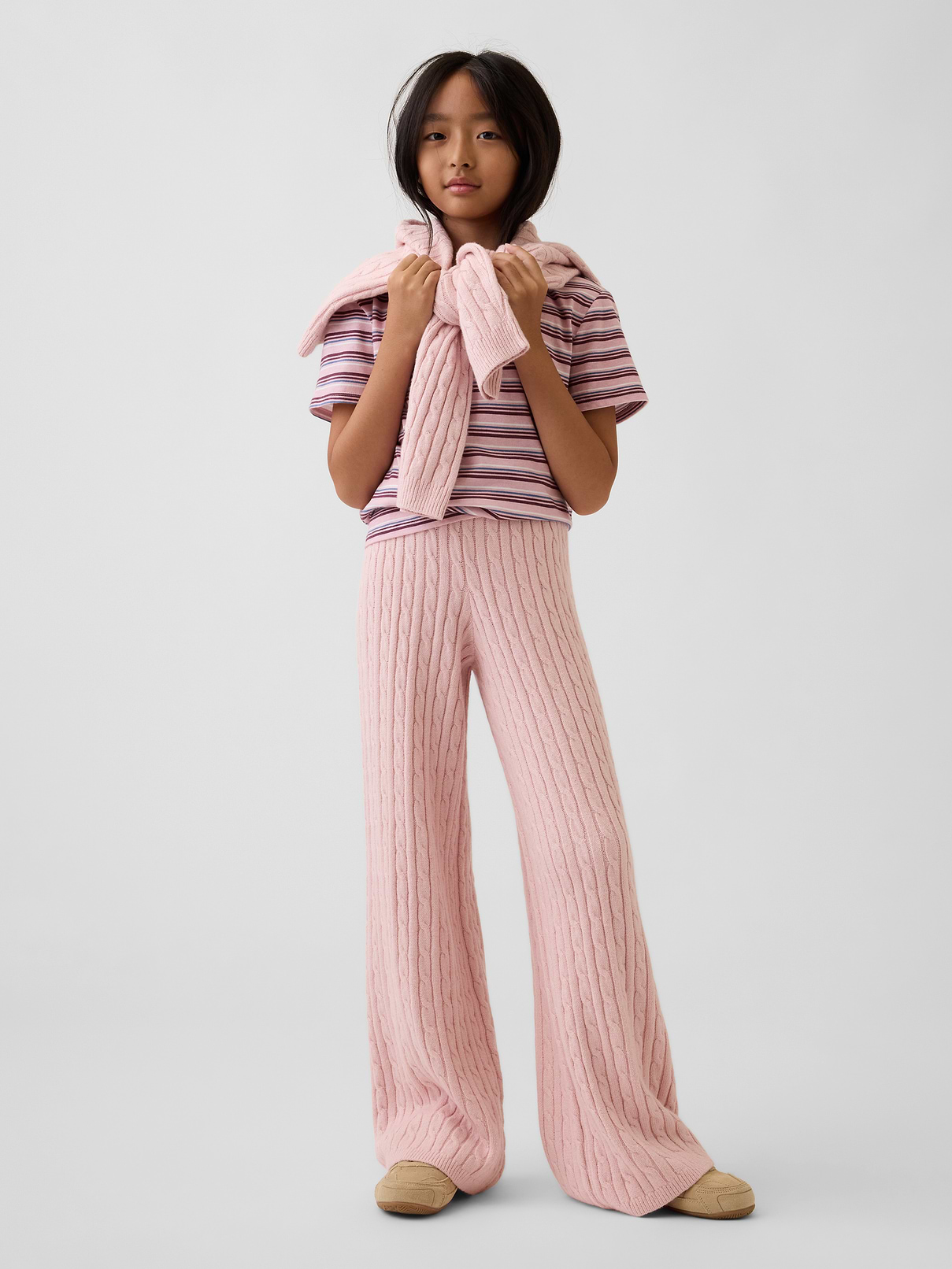 CashSoft Cable-Knit Wide-Leg Sweater Pants