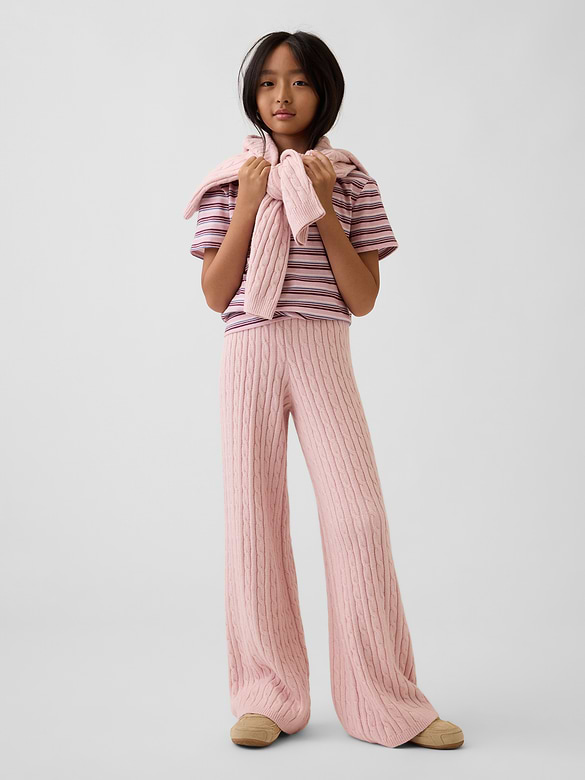 CashSoft Cable-Knit Wide-Leg Sweater Pants