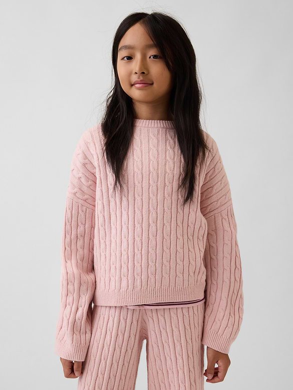 CashSoft Cable-Knit Oversized Crew Sweater