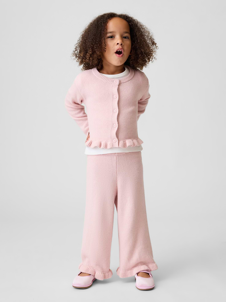 Image 1 of 4, Our bestselling fabric that feels cashmere-soft. Crafted in a midweight plush yarn. Refined with a special brushed technique. It's everyday luxury., Supersoft knit cotton-blend wide-leg sweater pants., Elasticized rib waist., Ruffle hem., Product #908924