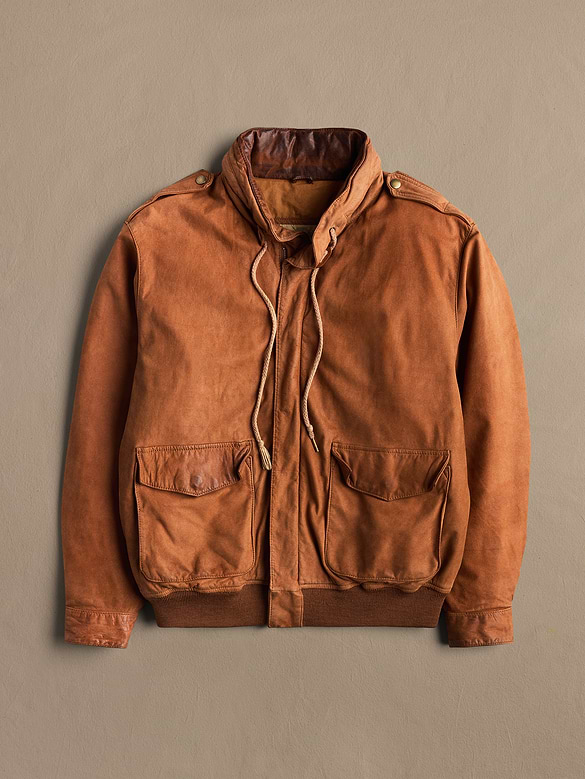 Archive Leather Jacket With Drawstrings And Distressed Collar Men's Size M